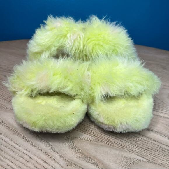 UGG Oh Yeah Spots Slide Slipper Fluffy Sandal Neon Green Pink Women’s Size 7 - Picture 4 of 9